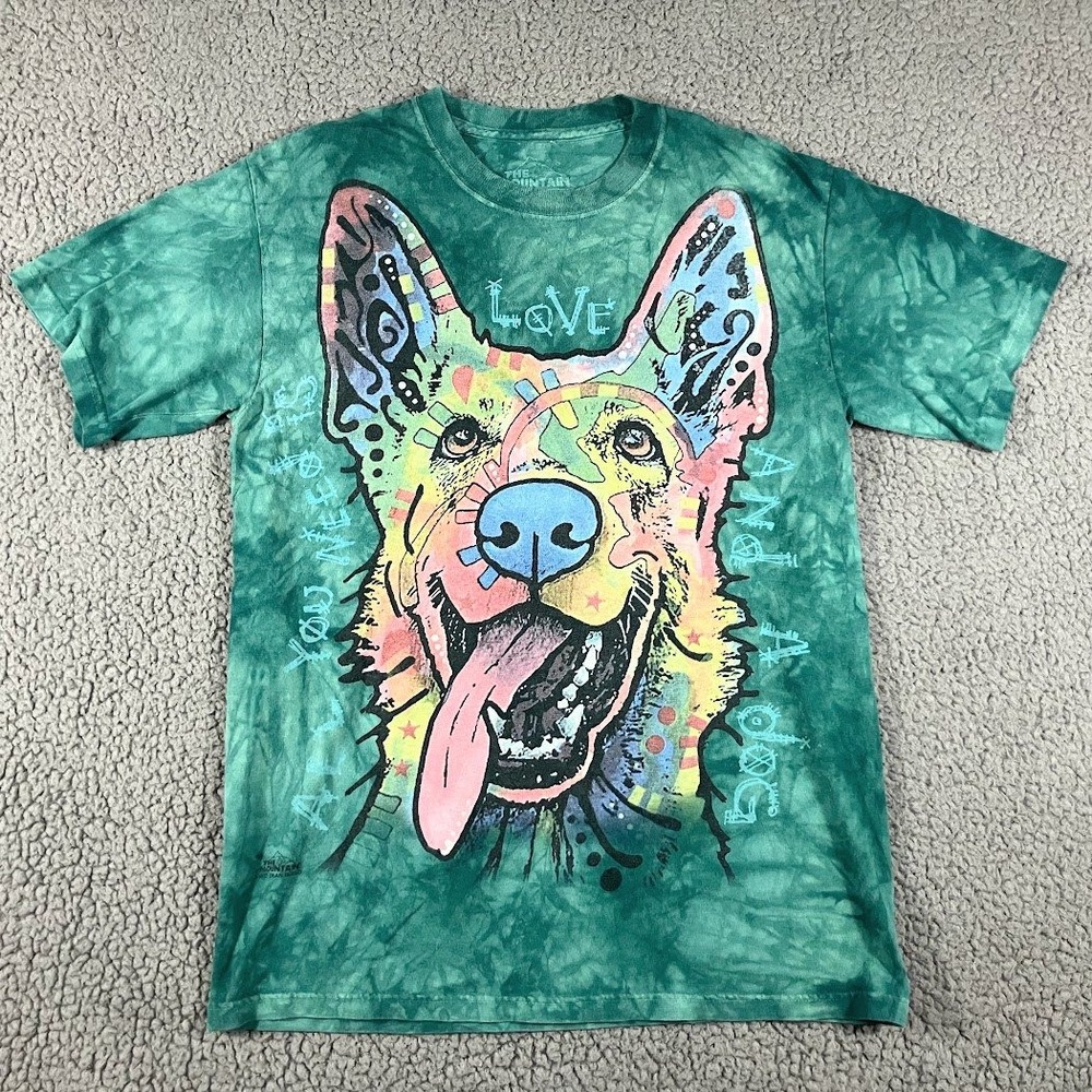 The Mountain German Shepherd Tie Dye T-Shirt Green All You Need Is Love Dog S